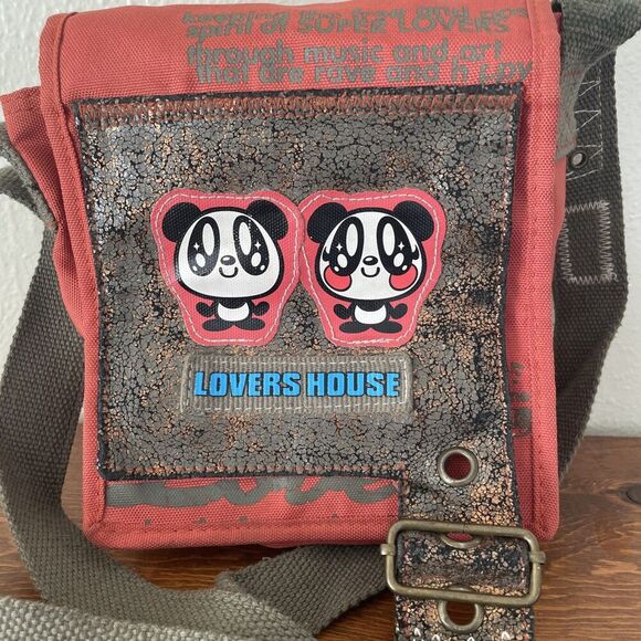 LOVERS HOUSE Ken & Merry Panda Crossbody Bag Red Canvas Purse Retro Y2K 90s READ - Picture 2 of 16
